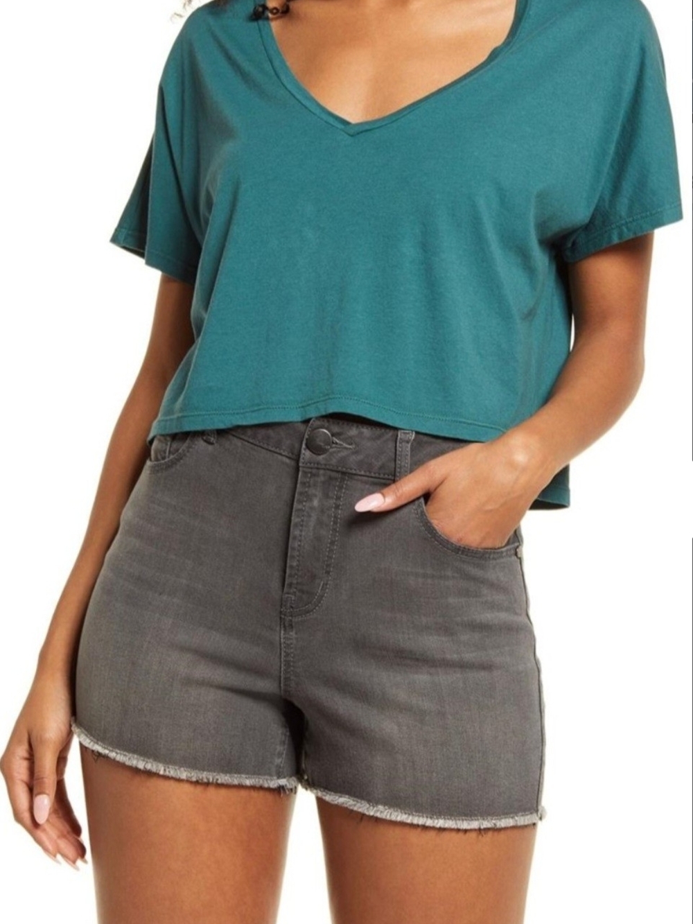 BP Teal V-Neck Cropped Tee
